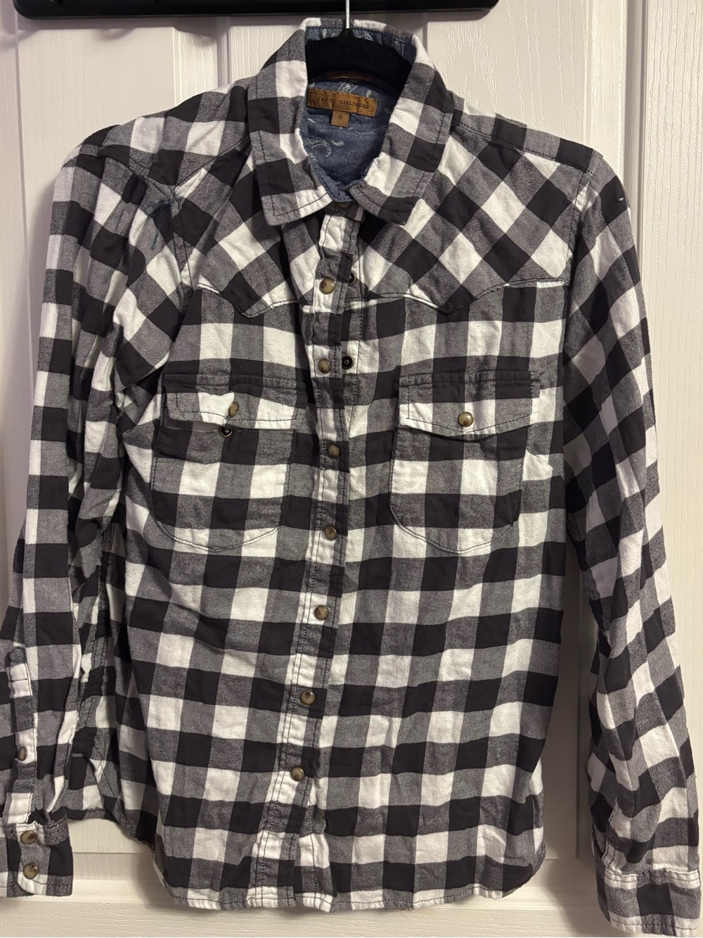 JACHS Girlfriend Black and White Check Plaid Button-Down Shirt
